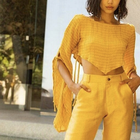 Savannah Morrow Sol Bell Sleeve Crop Top in Sunshine Yellow - Picture 11 of 11